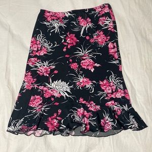 Black floral midi skirt